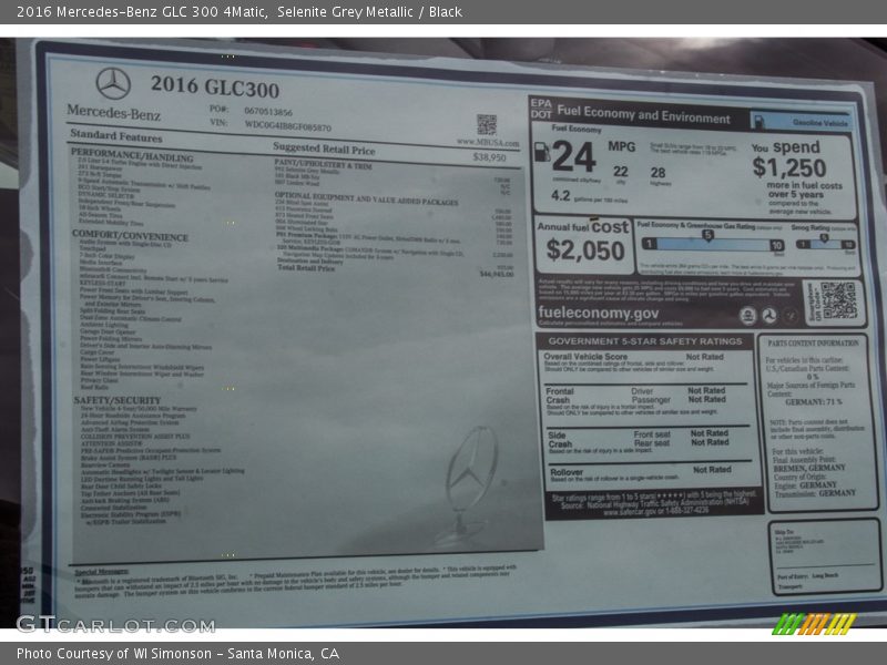 Selenite Grey Metallic / Black 2016 Mercedes-Benz GLC 300 4Matic