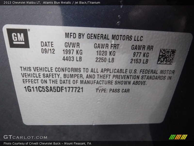 Atlantis Blue Metallic / Jet Black/Titanium 2013 Chevrolet Malibu LT