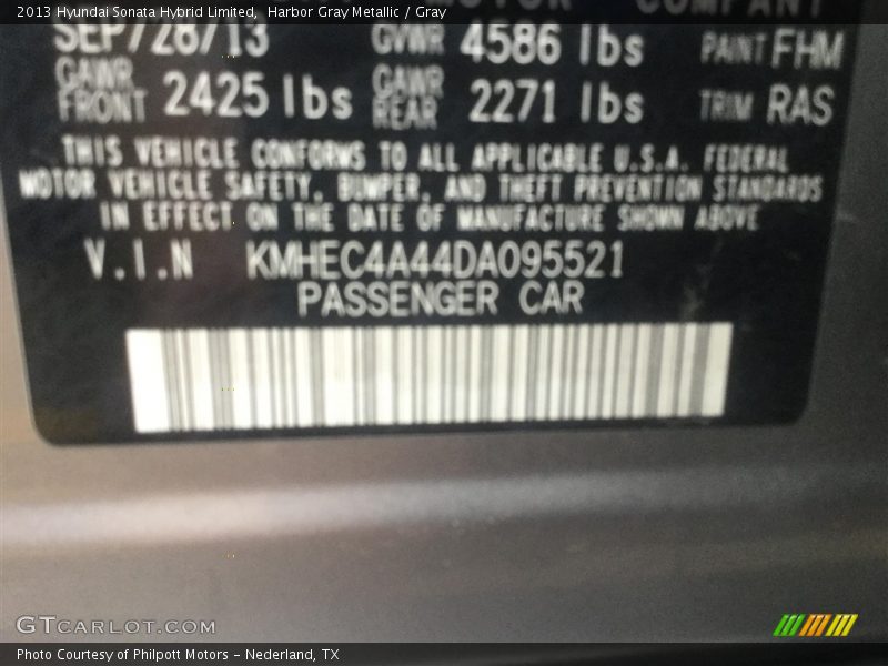 Harbor Gray Metallic / Gray 2013 Hyundai Sonata Hybrid Limited
