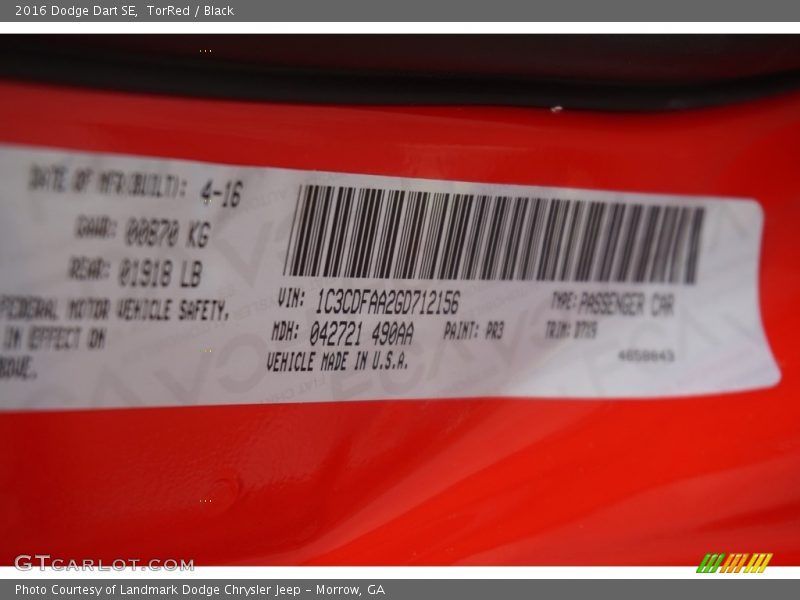 TorRed / Black 2016 Dodge Dart SE