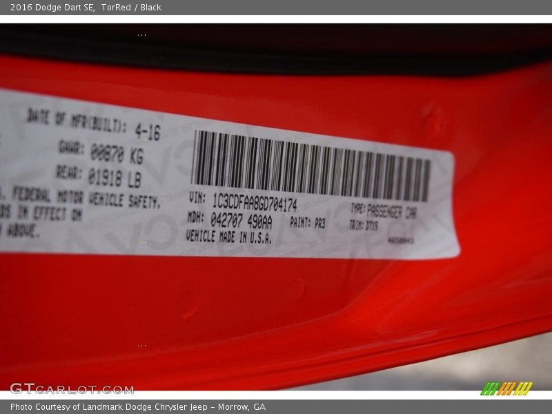 TorRed / Black 2016 Dodge Dart SE