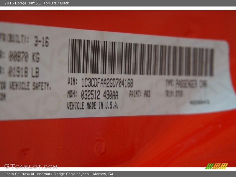 TorRed / Black 2016 Dodge Dart SE