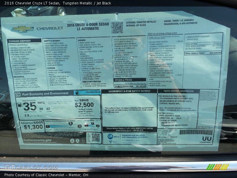 Tungsten Metallic / Jet Black 2016 Chevrolet Cruze LT Sedan