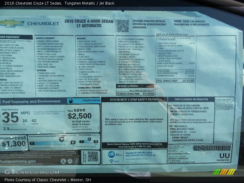 Tungsten Metallic / Jet Black 2016 Chevrolet Cruze LT Sedan