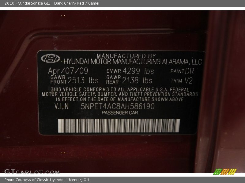 Dark Cherry Red / Camel 2010 Hyundai Sonata GLS