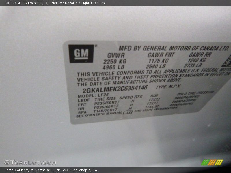 Quicksilver Metallic / Light Titanium 2012 GMC Terrain SLE