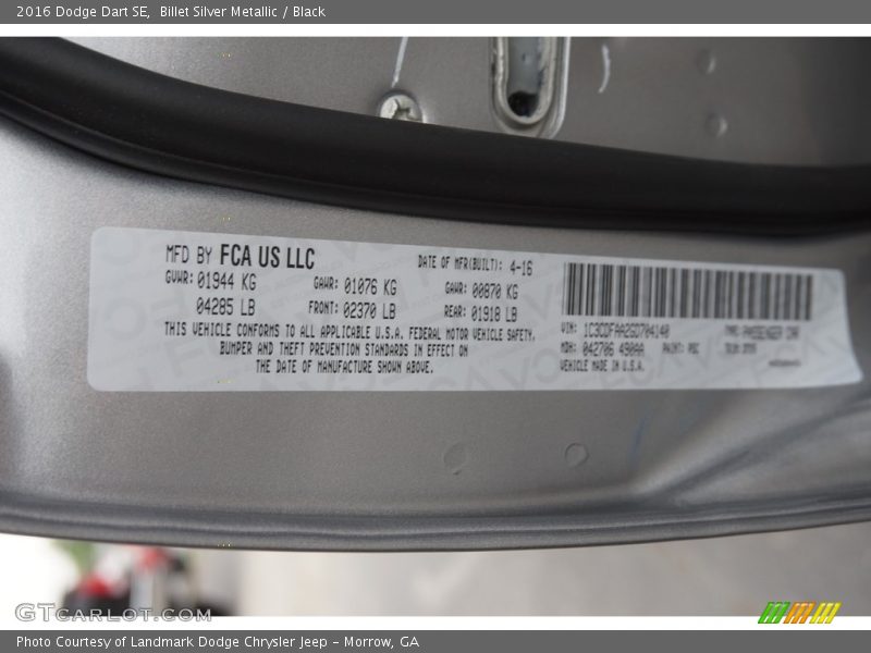 Billet Silver Metallic / Black 2016 Dodge Dart SE