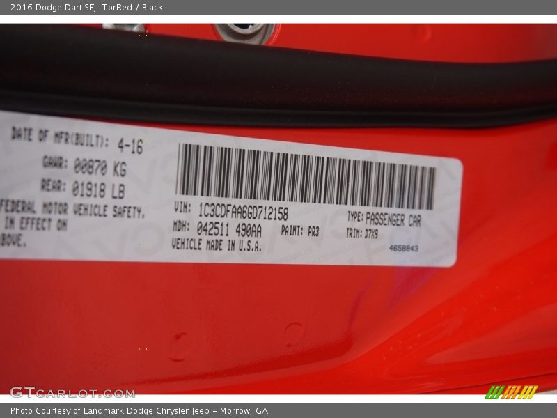TorRed / Black 2016 Dodge Dart SE