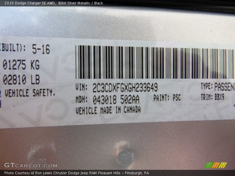Billet Silver Metallic / Black 2016 Dodge Charger SE AWD