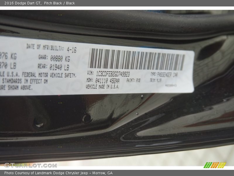 Pitch Black / Black 2016 Dodge Dart GT