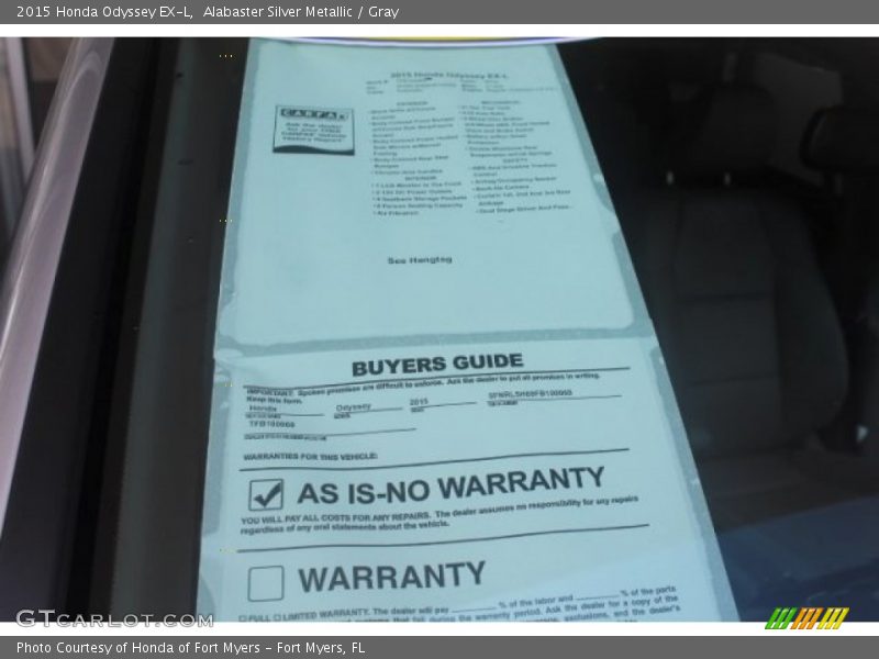 Alabaster Silver Metallic / Gray 2015 Honda Odyssey EX-L
