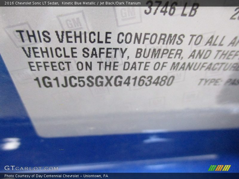 Kinetic Blue Metallic / Jet Black/Dark Titanium 2016 Chevrolet Sonic LT Sedan