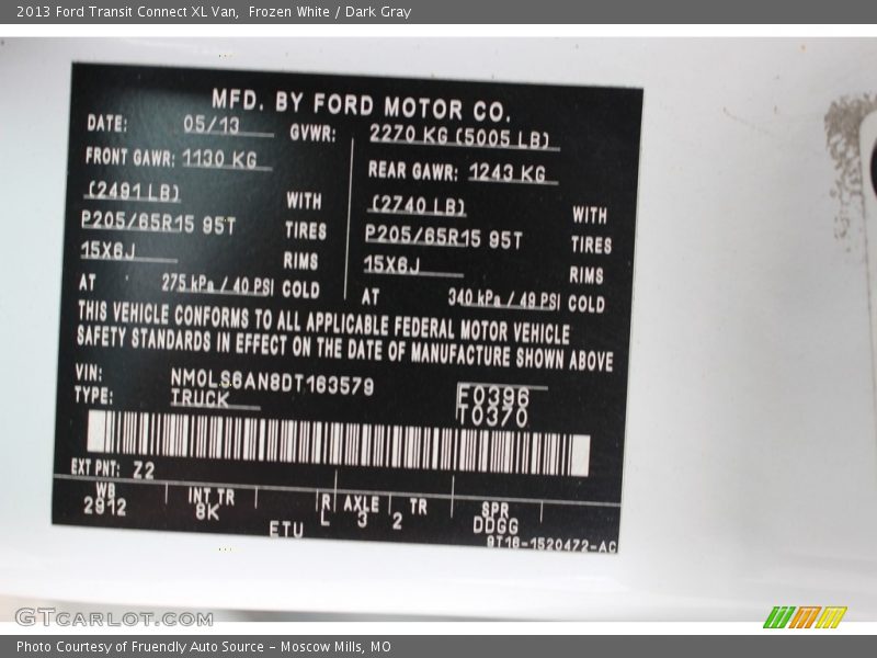 Frozen White / Dark Gray 2013 Ford Transit Connect XL Van