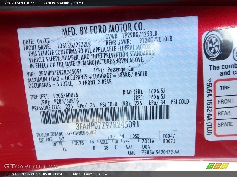 Redfire Metallic / Camel 2007 Ford Fusion SE