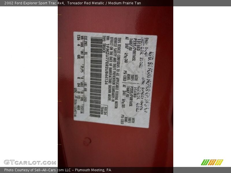 Toreador Red Metallic / Medium Prairie Tan 2002 Ford Explorer Sport Trac 4x4