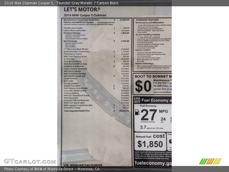 Thunder Gray Metallic / Carbon Black 2016 Mini Clubman Cooper S
