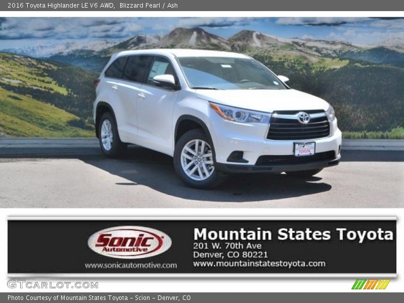 Blizzard Pearl / Ash 2016 Toyota Highlander LE V6 AWD