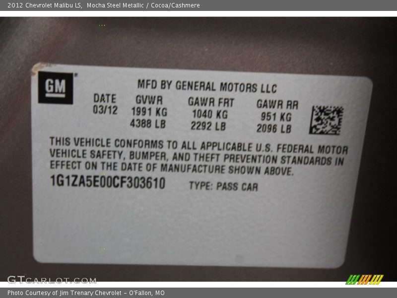 Mocha Steel Metallic / Cocoa/Cashmere 2012 Chevrolet Malibu LS