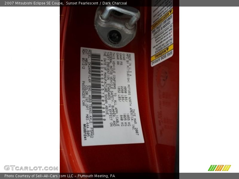 Sunset Pearlescent / Dark Charcoal 2007 Mitsubishi Eclipse SE Coupe