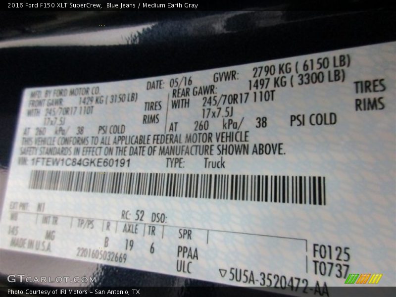Blue Jeans / Medium Earth Gray 2016 Ford F150 XLT SuperCrew