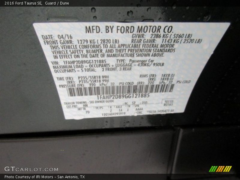 Guard / Dune 2016 Ford Taurus SE