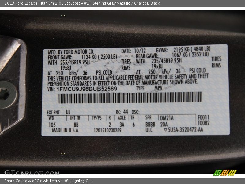 Sterling Gray Metallic / Charcoal Black 2013 Ford Escape Titanium 2.0L EcoBoost 4WD