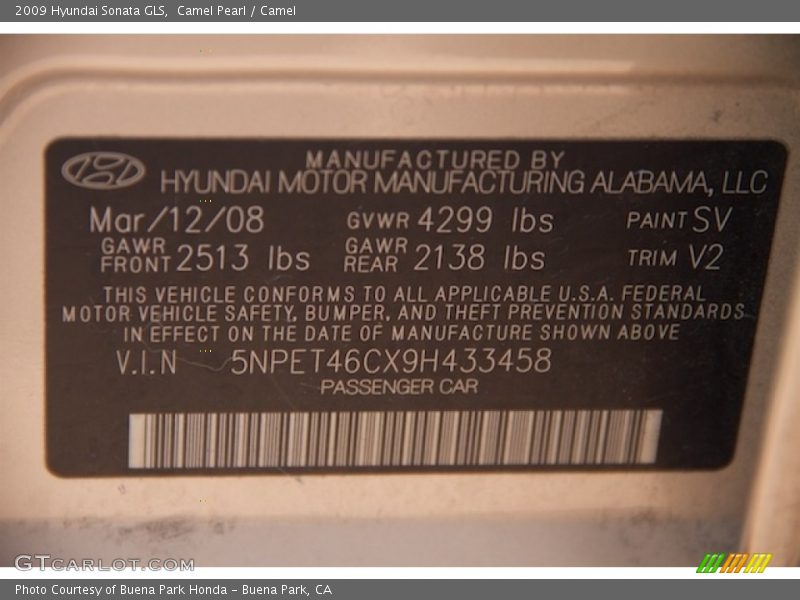 Camel Pearl / Camel 2009 Hyundai Sonata GLS