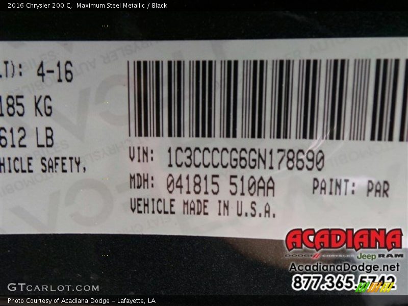 Maximum Steel Metallic / Black 2016 Chrysler 200 C