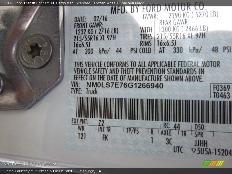 Frozen White / Charcoal Black 2016 Ford Transit Connect XL Cargo Van Extended