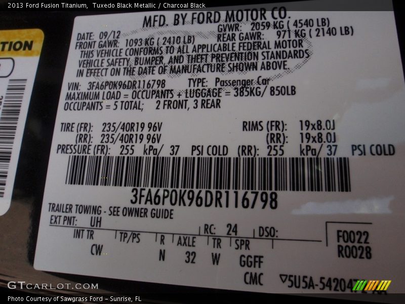 Tuxedo Black Metallic / Charcoal Black 2013 Ford Fusion Titanium