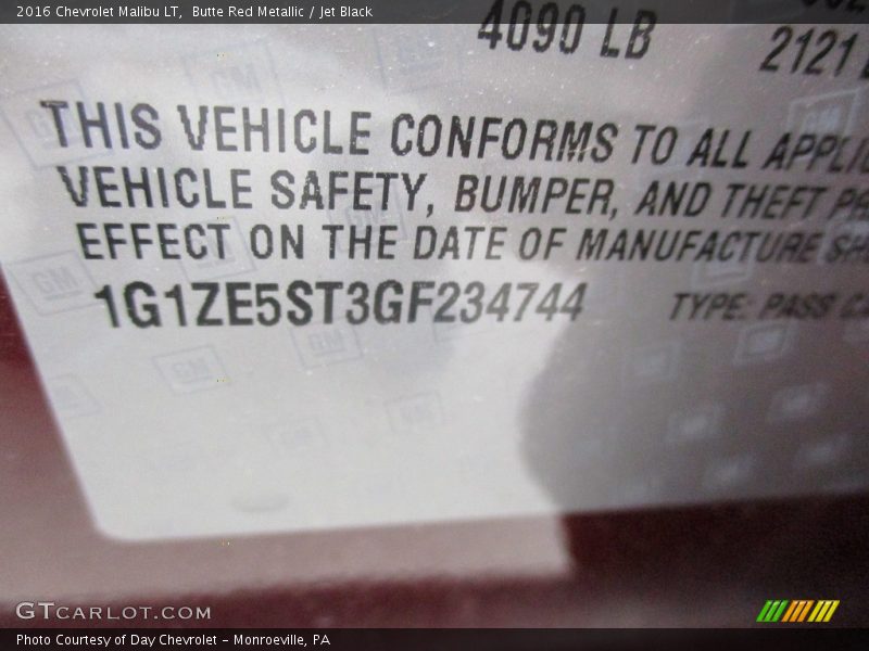 Butte Red Metallic / Jet Black 2016 Chevrolet Malibu LT