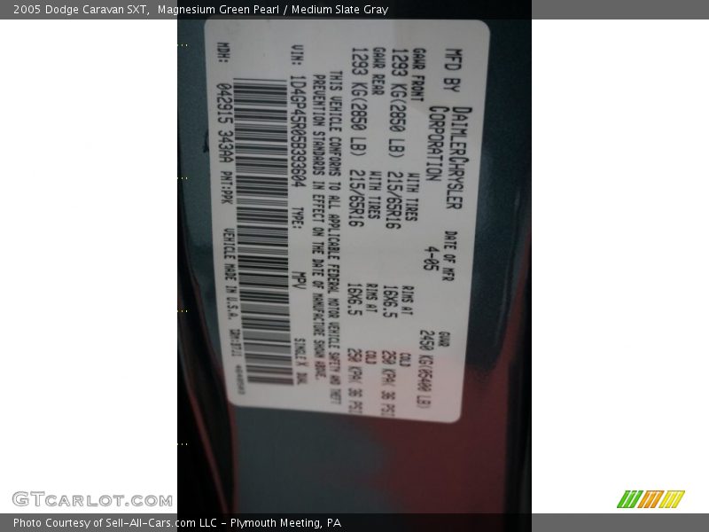 Magnesium Green Pearl / Medium Slate Gray 2005 Dodge Caravan SXT