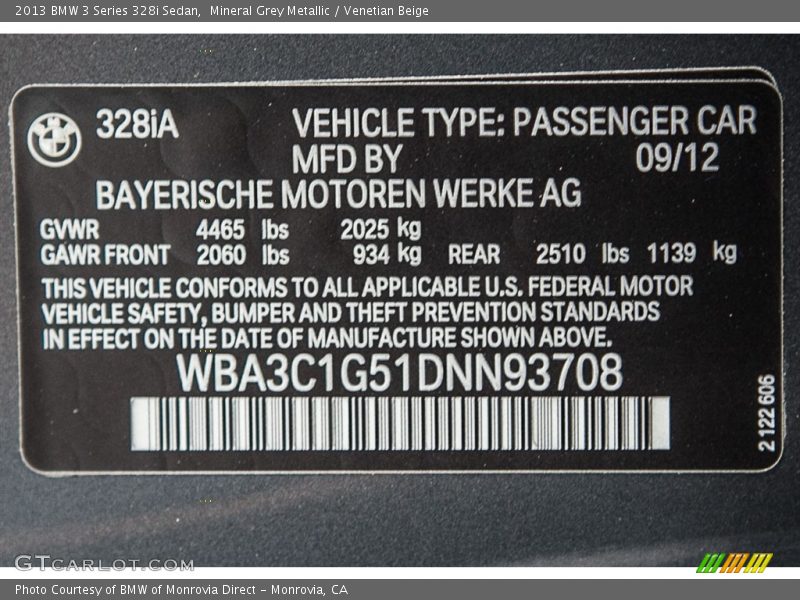 Mineral Grey Metallic / Venetian Beige 2013 BMW 3 Series 328i Sedan