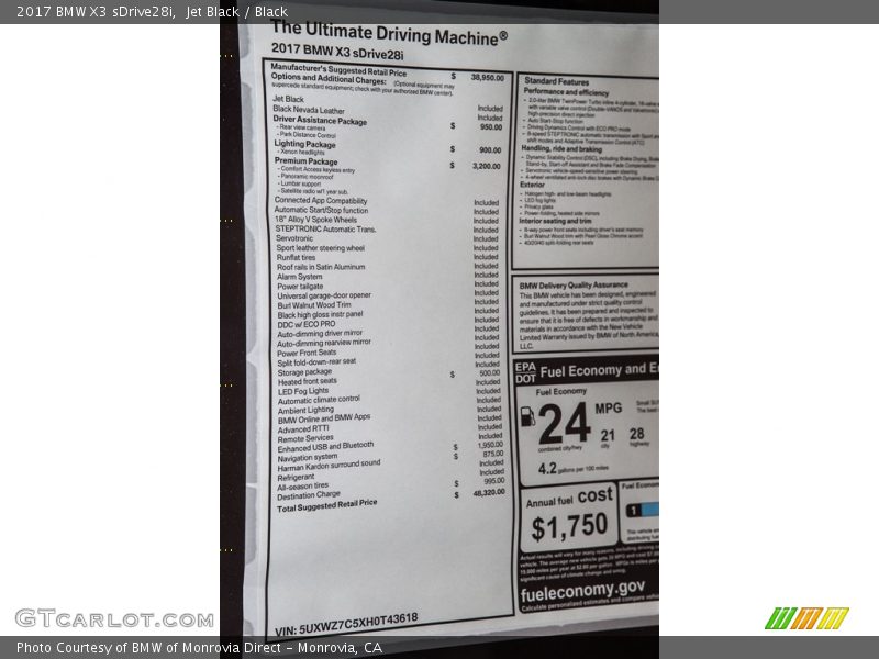  2017 X3 sDrive28i Window Sticker