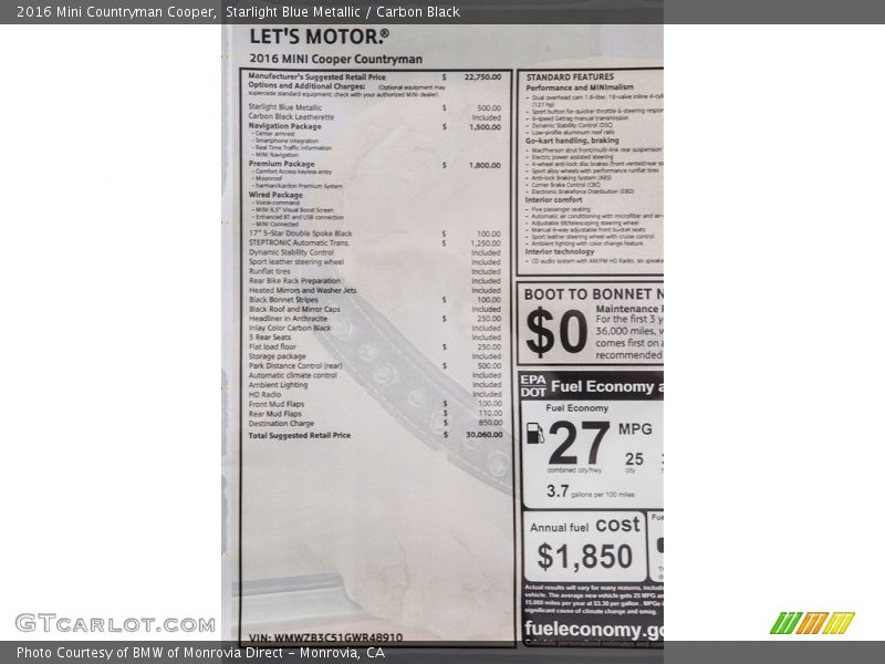 Starlight Blue Metallic / Carbon Black 2016 Mini Countryman Cooper