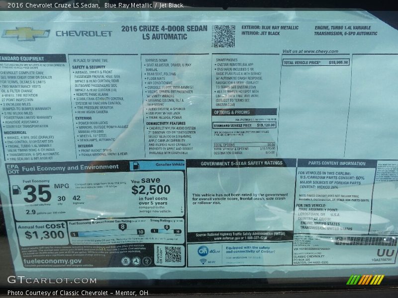 Blue Ray Metallic / Jet Black 2016 Chevrolet Cruze LS Sedan