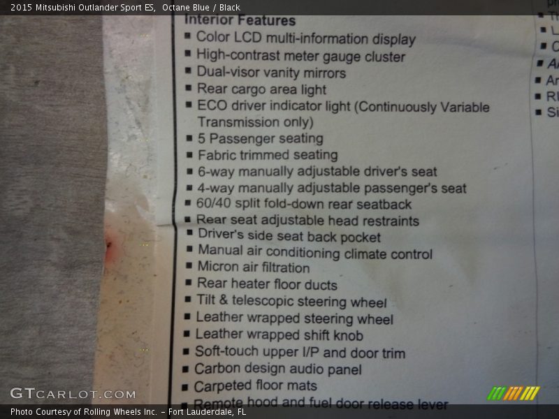 Octane Blue / Black 2015 Mitsubishi Outlander Sport ES