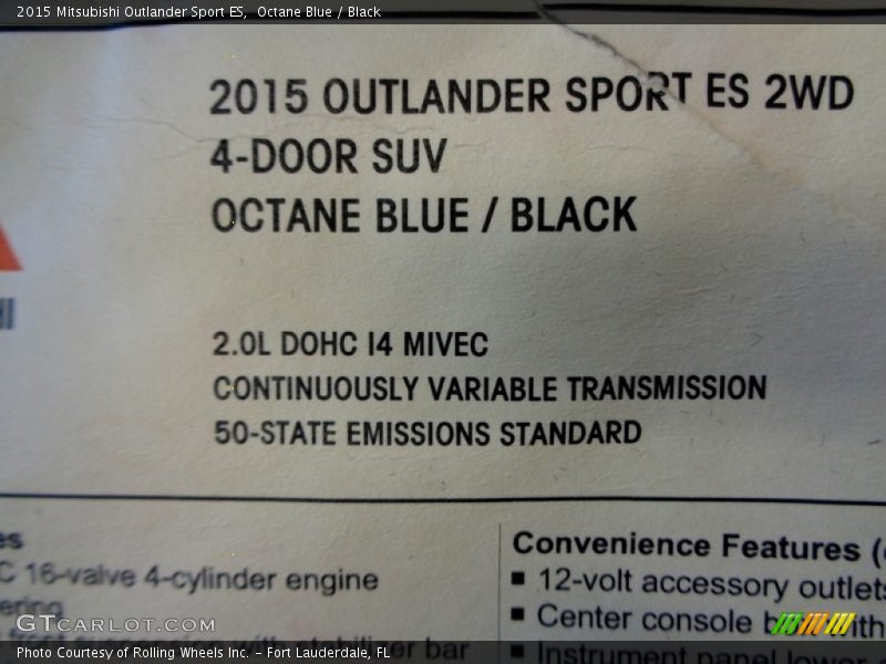 Octane Blue / Black 2015 Mitsubishi Outlander Sport ES
