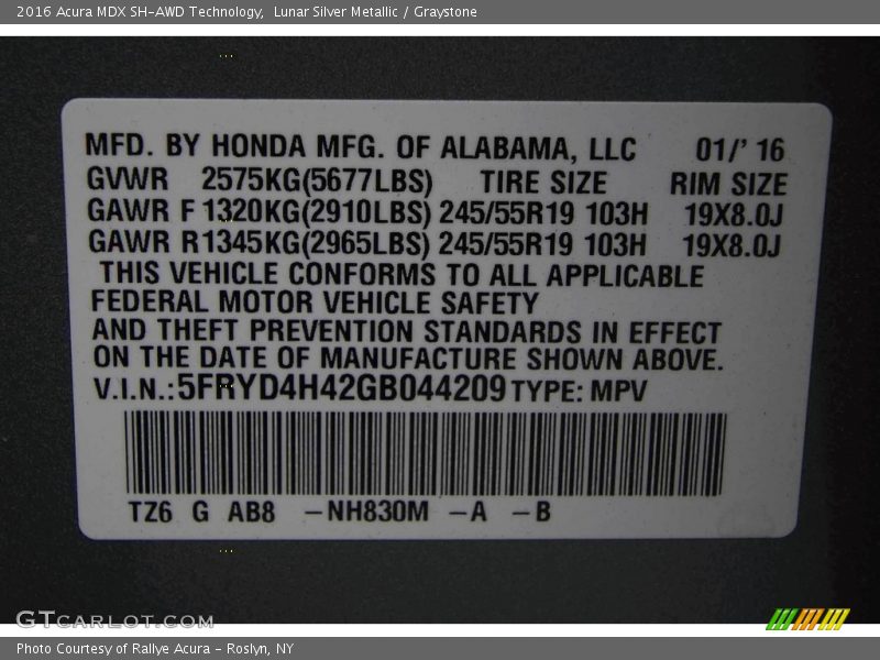 Lunar Silver Metallic / Graystone 2016 Acura MDX SH-AWD Technology
