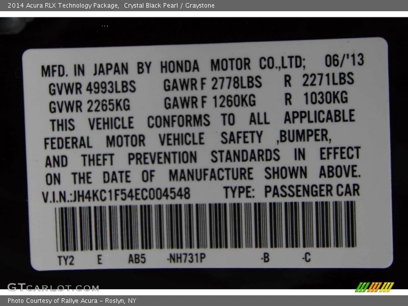 Crystal Black Pearl / Graystone 2014 Acura RLX Technology Package