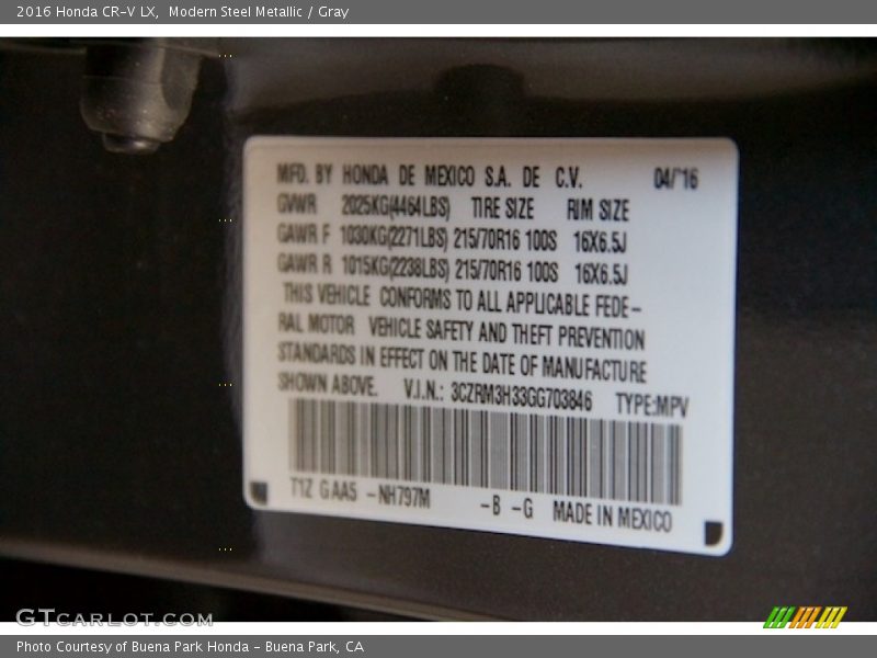 Modern Steel Metallic / Gray 2016 Honda CR-V LX