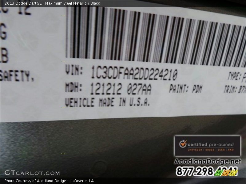 Maximum Steel Metallic / Black 2013 Dodge Dart SE
