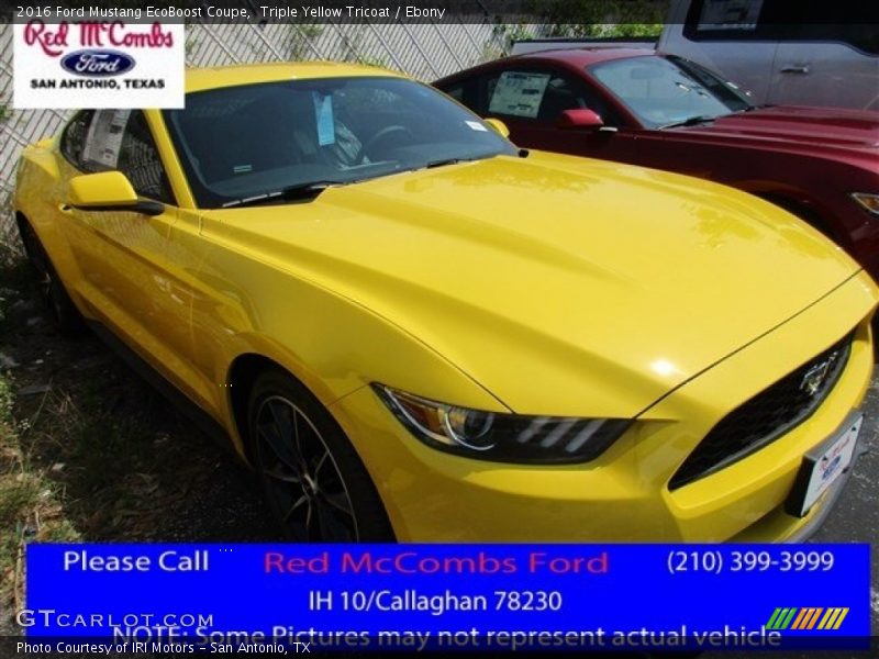 Triple Yellow Tricoat / Ebony 2016 Ford Mustang EcoBoost Coupe
