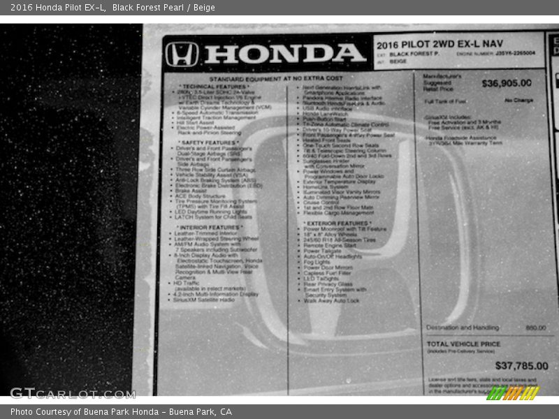 Black Forest Pearl / Beige 2016 Honda Pilot EX-L