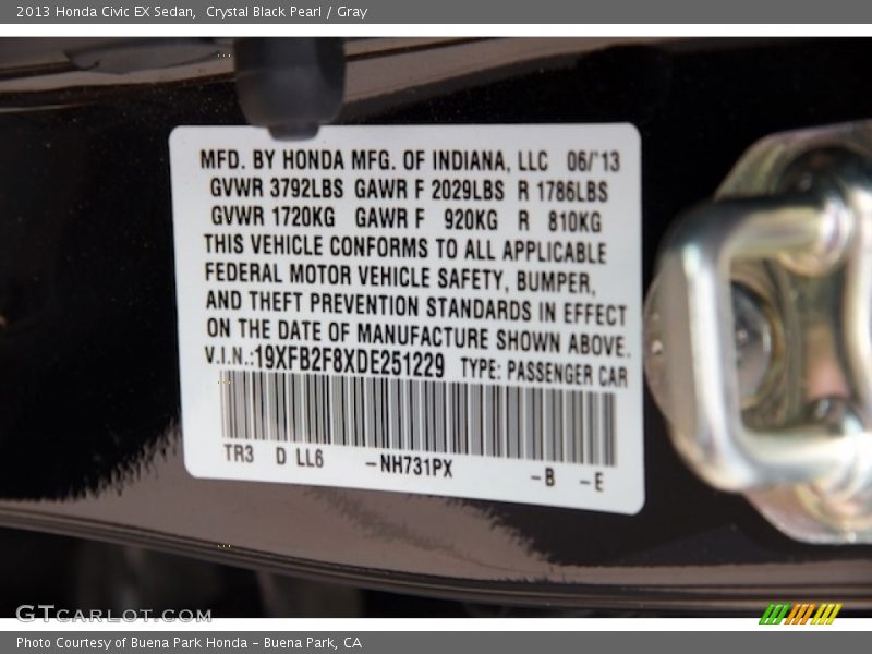 Crystal Black Pearl / Gray 2013 Honda Civic EX Sedan