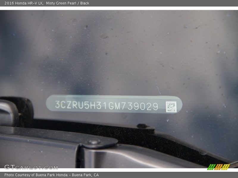 Misty Green Pearl / Black 2016 Honda HR-V LX