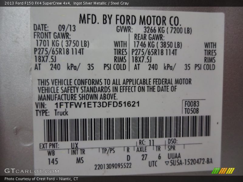 Ingot Silver Metallic / Steel Gray 2013 Ford F150 FX4 SuperCrew 4x4