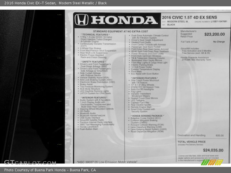 Modern Steel Metallic / Black 2016 Honda Civic EX-T Sedan