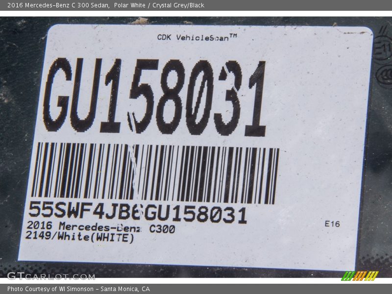 Polar White / Crystal Grey/Black 2016 Mercedes-Benz C 300 Sedan