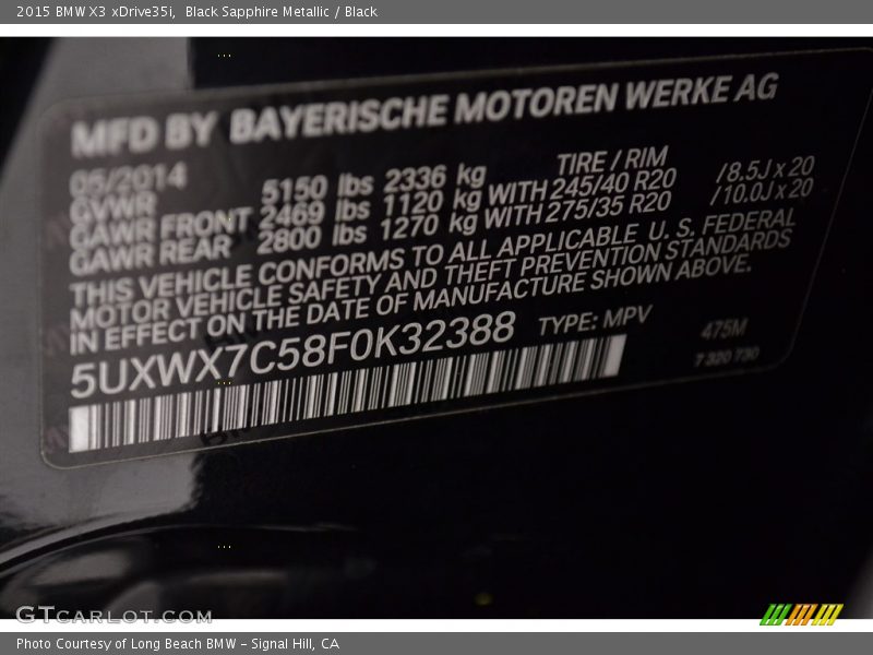 Black Sapphire Metallic / Black 2015 BMW X3 xDrive35i